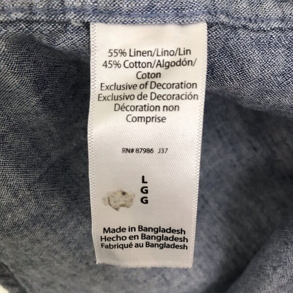 Ike Behar Short Sleeve Linen/Cotton Button Down Blue Shirt | size L - Picture 9 of 11
